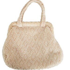 Corde Bead? Handbag Vintage White Metal Frame Clasp Purse Bag Short Handles 1960